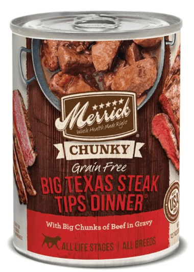 Merrick Chunky Grain Free Big Texas Steak Tips Canned Food for Adult Dogs 1 Merrick Chunky Grain Free Big Texas Steak Tips Canned Food for Adult Dogs