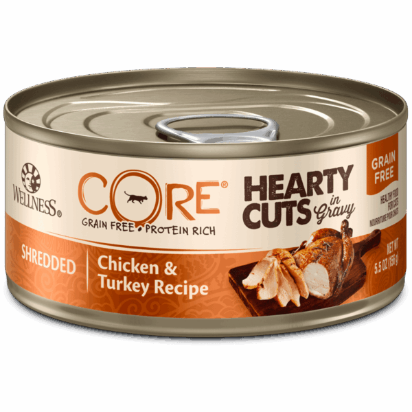 Wellness CORE Grain Free Hearty Cuts Shredded Chicken & Turkey Canned Food for Adult Cats