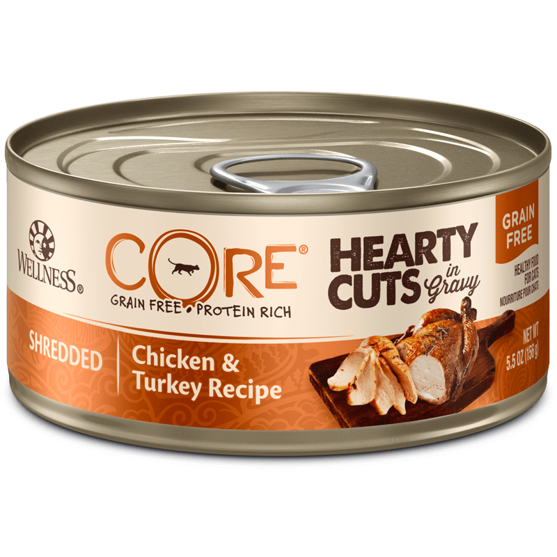 Wellness CORE Grain Free Hearty Cuts Shredded Chicken & Turkey Canned Food for Adult Cats 1 Wellness CORE Grain Free Hearty Cuts Shredded Chicken & Turkey Canned Food for Adult Cats